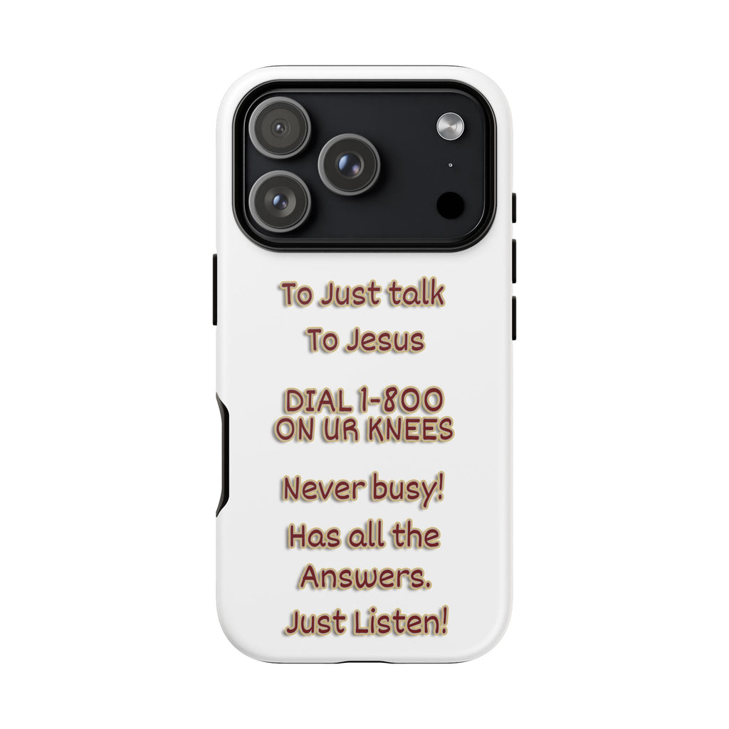 Phone case with humorous text design on a white background
