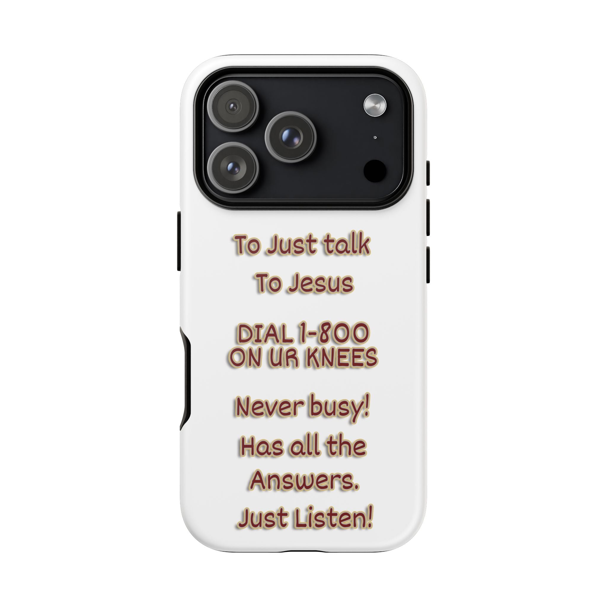 Phone case with humorous text design on a white background