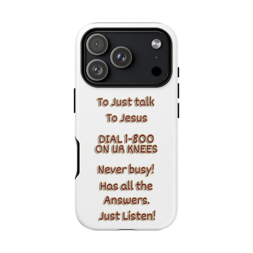 Phone case with humorous text design on a white background