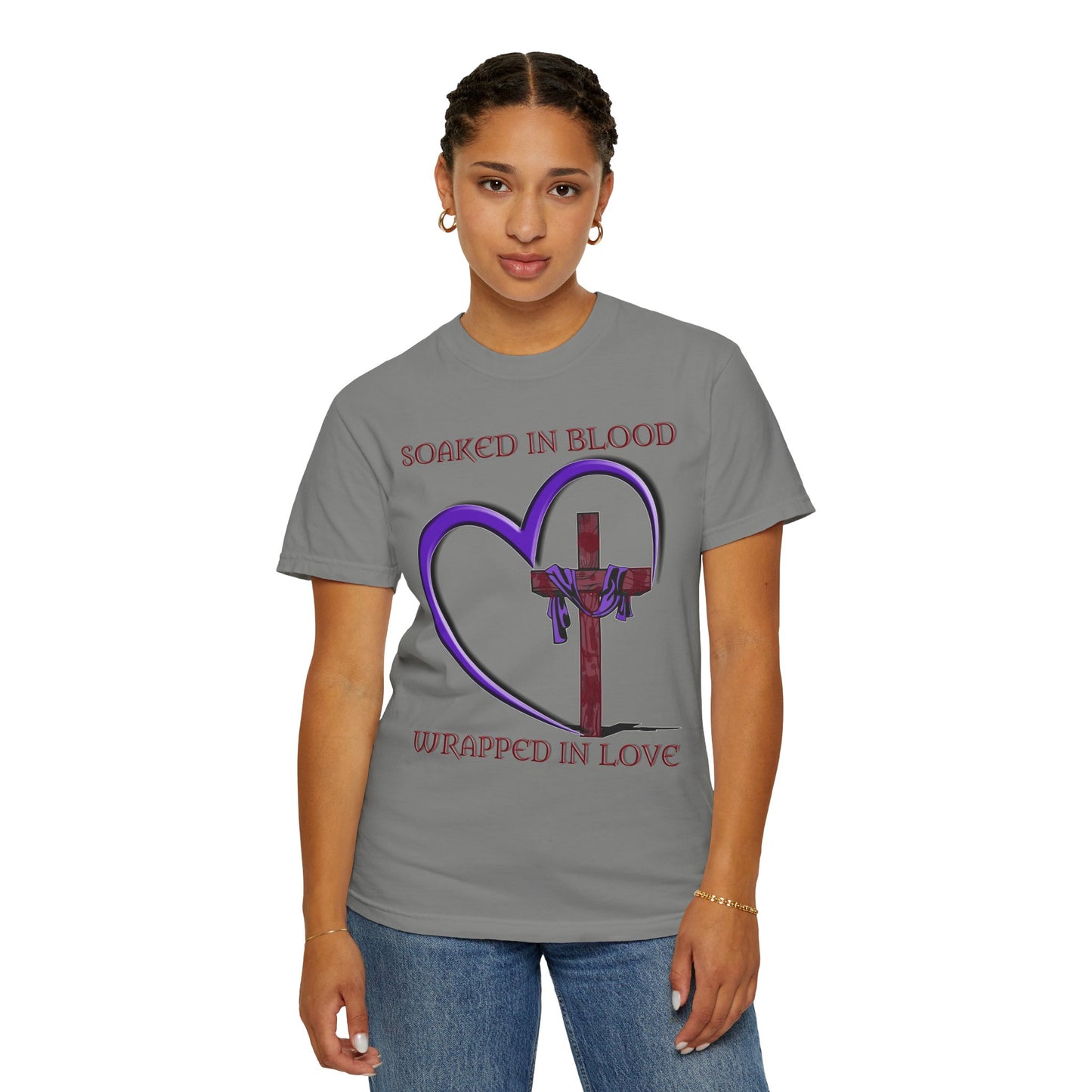 Soaked in Blood Wrapped in Love Christian T-Shirt | Religious Apparel | Comfort Colors Spiritual Gift