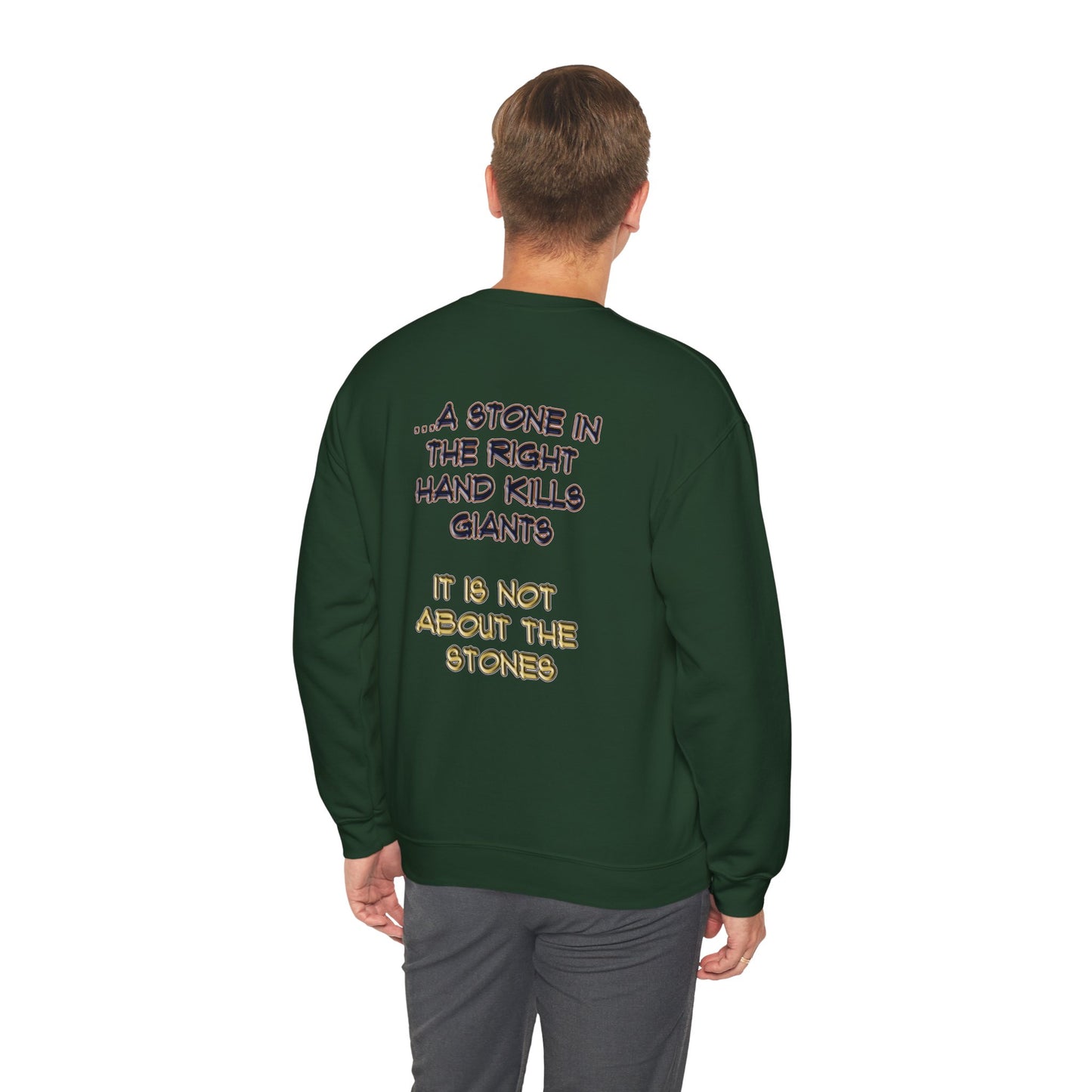 A Stone In The Right Hand Kills Giants Christian Sweatshirt - David and Goliath Faith Apparel - Biblical Wisdom Crewneck