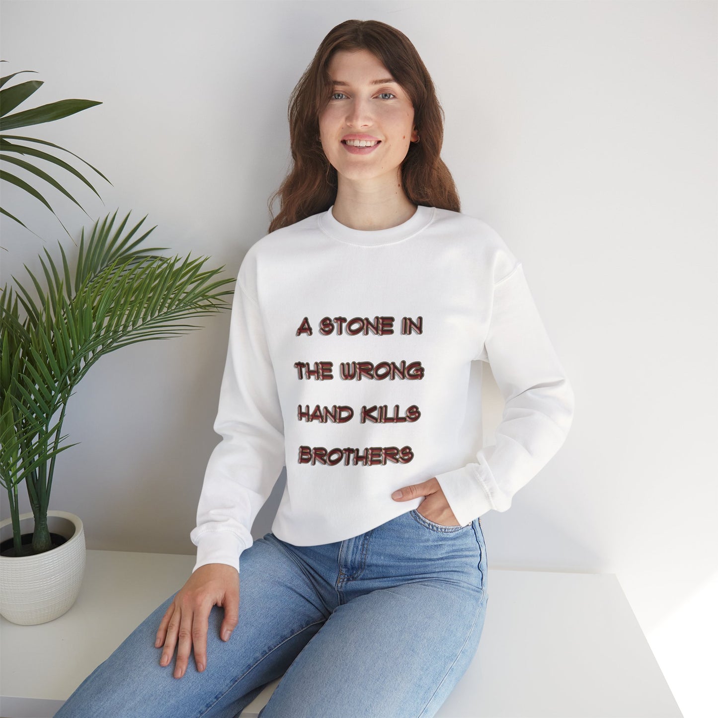 A Stone In The Right Hand Kills Giants Christian Sweatshirt - David and Goliath Faith Apparel - Biblical Wisdom Crewneck