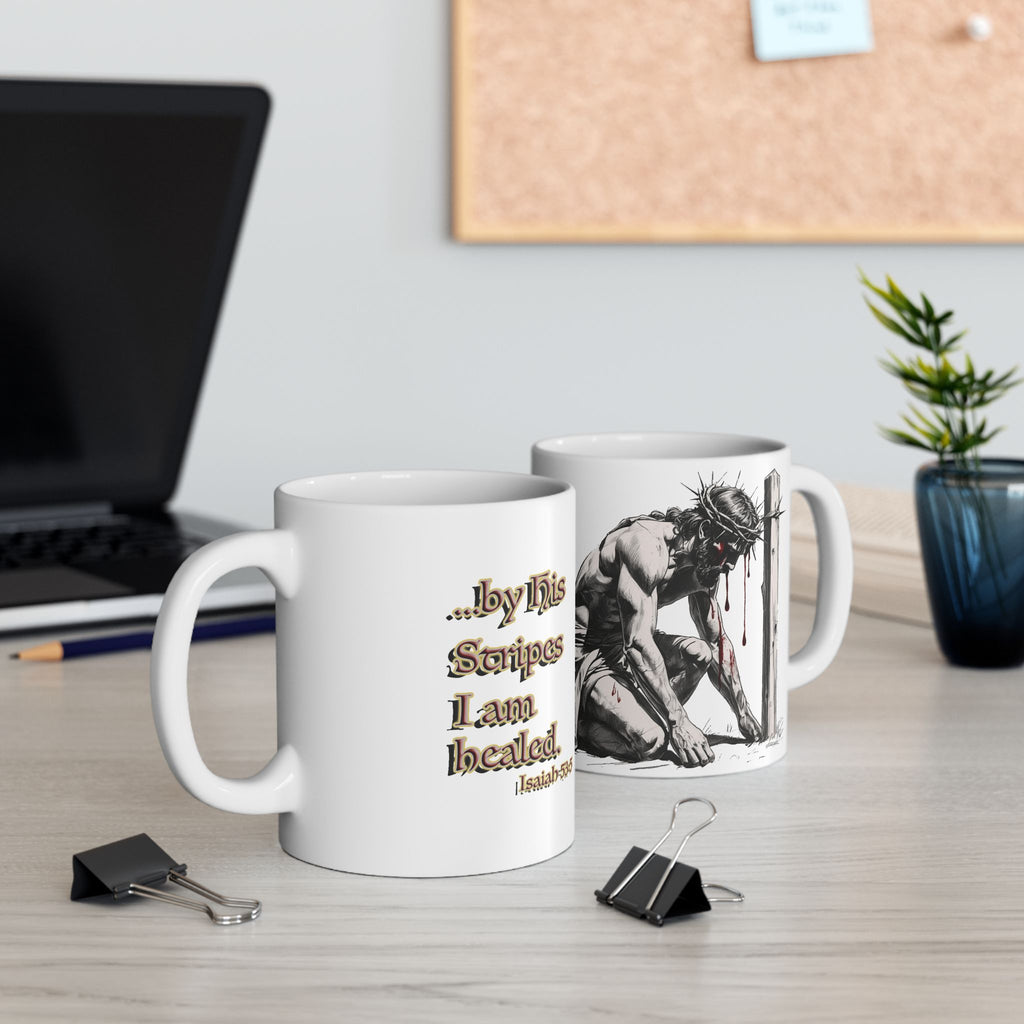 By His Stripes Mug - Isaiah 53:5 Healing and Redemption Drinkware