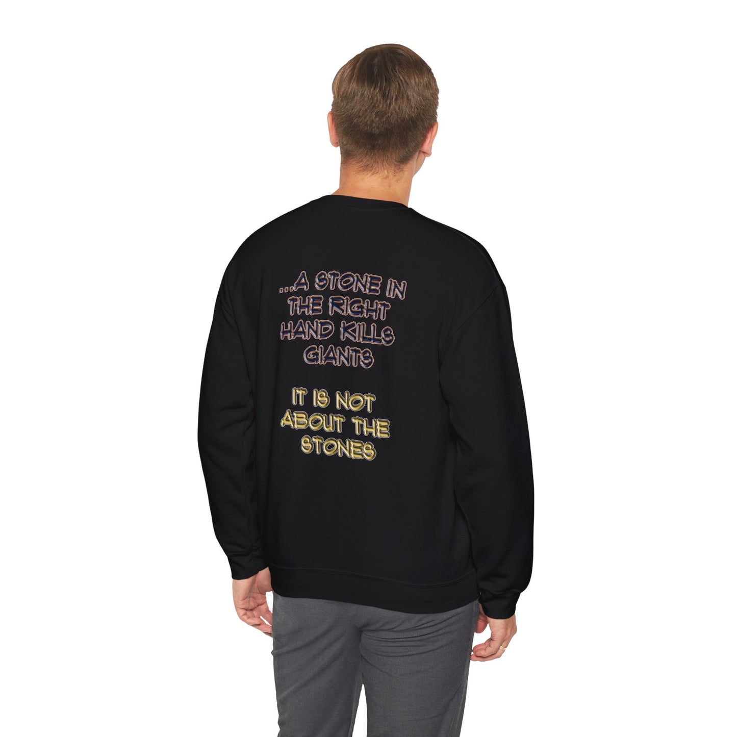 A Stone In The Right Hand Kills Giants Christian Sweatshirt - David and Goliath Faith Apparel - Biblical Wisdom Crewneck